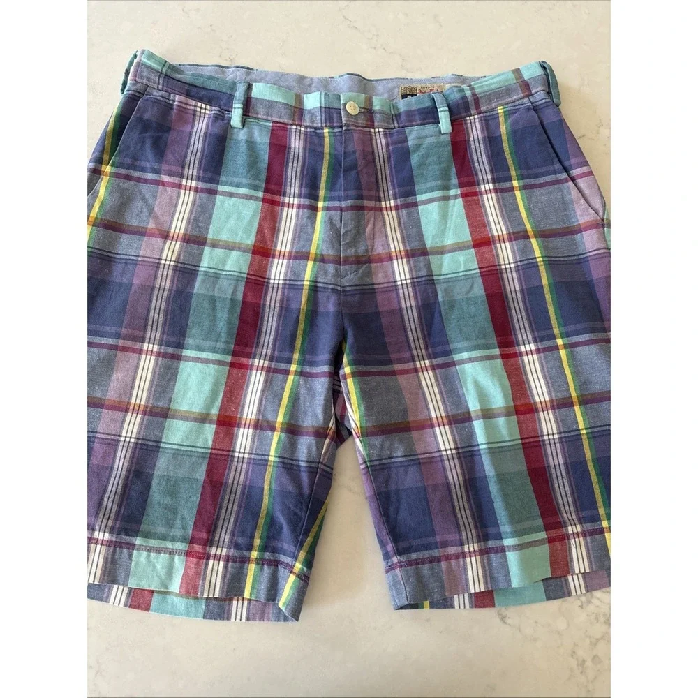 Vtg Polo Ralph Lauren Shorts Men 36 Indian Madras Plaid Cotton Linen Grandpacore